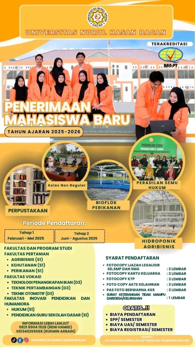 
Universitas Nurul Hasan Bacan Gratiskan Biaya Kuliah untuk Mahasiswa Baru