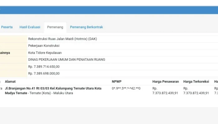 diduga ada kejanggalan proyek jalan maidi, kota Tidore Kepulauan, Maluku Utara.