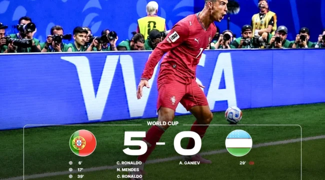 Foto: Cristiano Ronaldo selebrasi saat mencetak gol ke gawang Uzbekistan. (doc: istimewa)